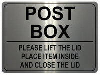 UV101 POST BOX PLEASE LIFT THE LID Metal Aluminium Plaque Sign Parcel A4 Size