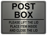 UV101 POST BOX PLEASE LIFT THE LID Metal Aluminium Plaque Sign Parcel A4 Size