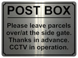 1948 POST BOX Please leave parcels at the gate CCTV Metal Aluminium Plaque Sign