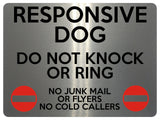 1941 RESPONSIVE DOG DO NOT KNOCK OR RING NO JUNK MAIL Metal Aluminium Plaque Sign