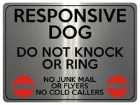 1942 RESPONSIVE DOG DO NOT KNOCK OR RING NO JUNK MAIL Metal Aluminium Plaque Sign