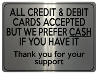 1944 ALL CREDIT & DEBIT CARDS ACCEPTED PREFER CASH Metal Aluminium Plaque Sign