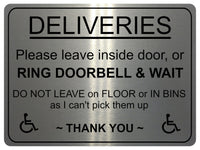 2232 DELIVERIES Please leave inside door Ring Bell Metal Aluminium Plaque Sign