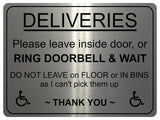 2232 DELIVERIES Please leave inside door Ring Bell Metal Aluminium Plaque Sign