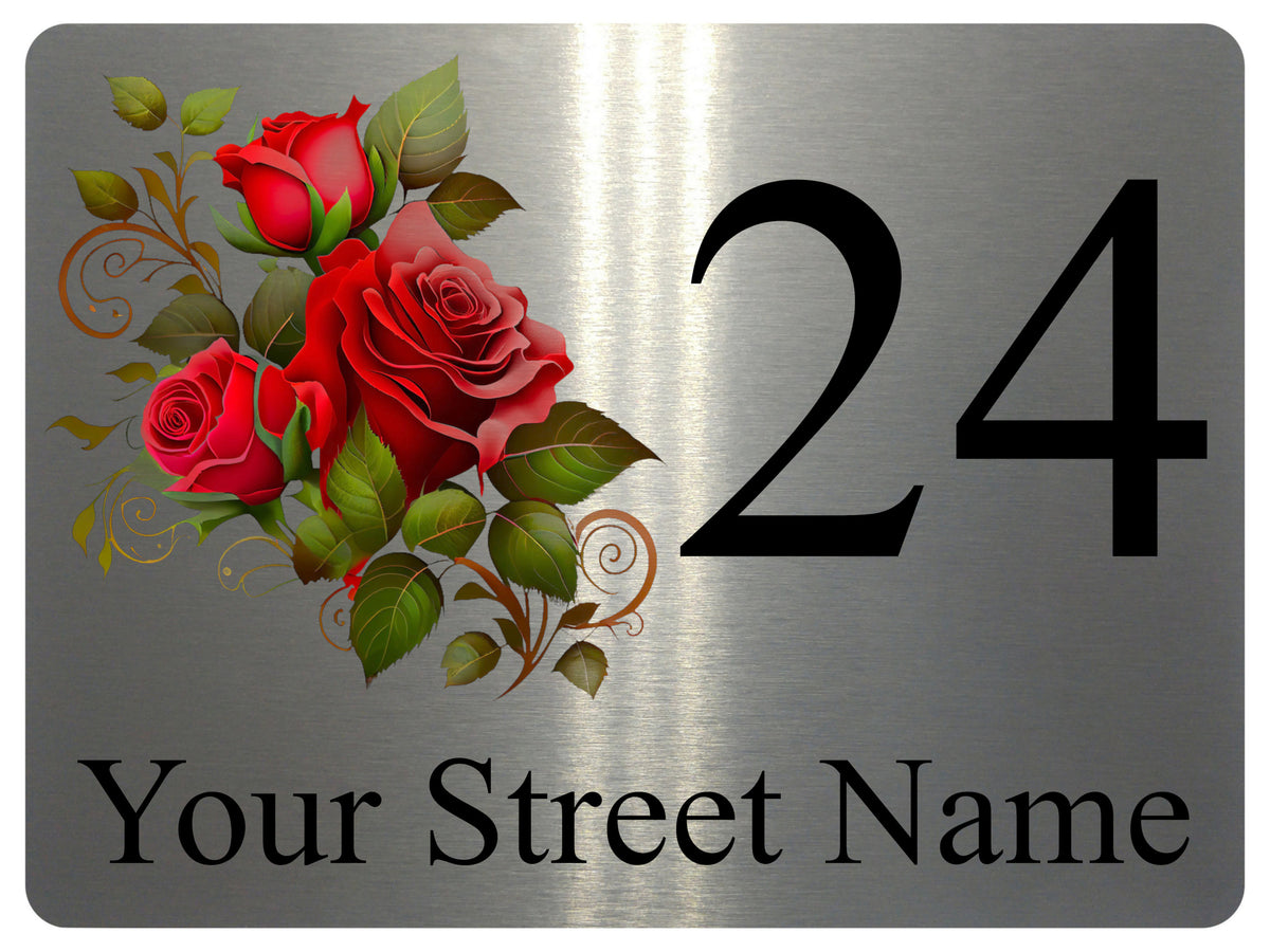 2267 Custom Personalised Address Rose Door Gate Metal Aluminium Sign Plaque
