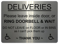 2231 DELIVERIES Please leave inside door Ring Bell Metal Aluminium Plaque Sign