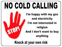 1075 STOP NO COLD CALLING Metal Aluminium Plaque Sign Door Gate House Office