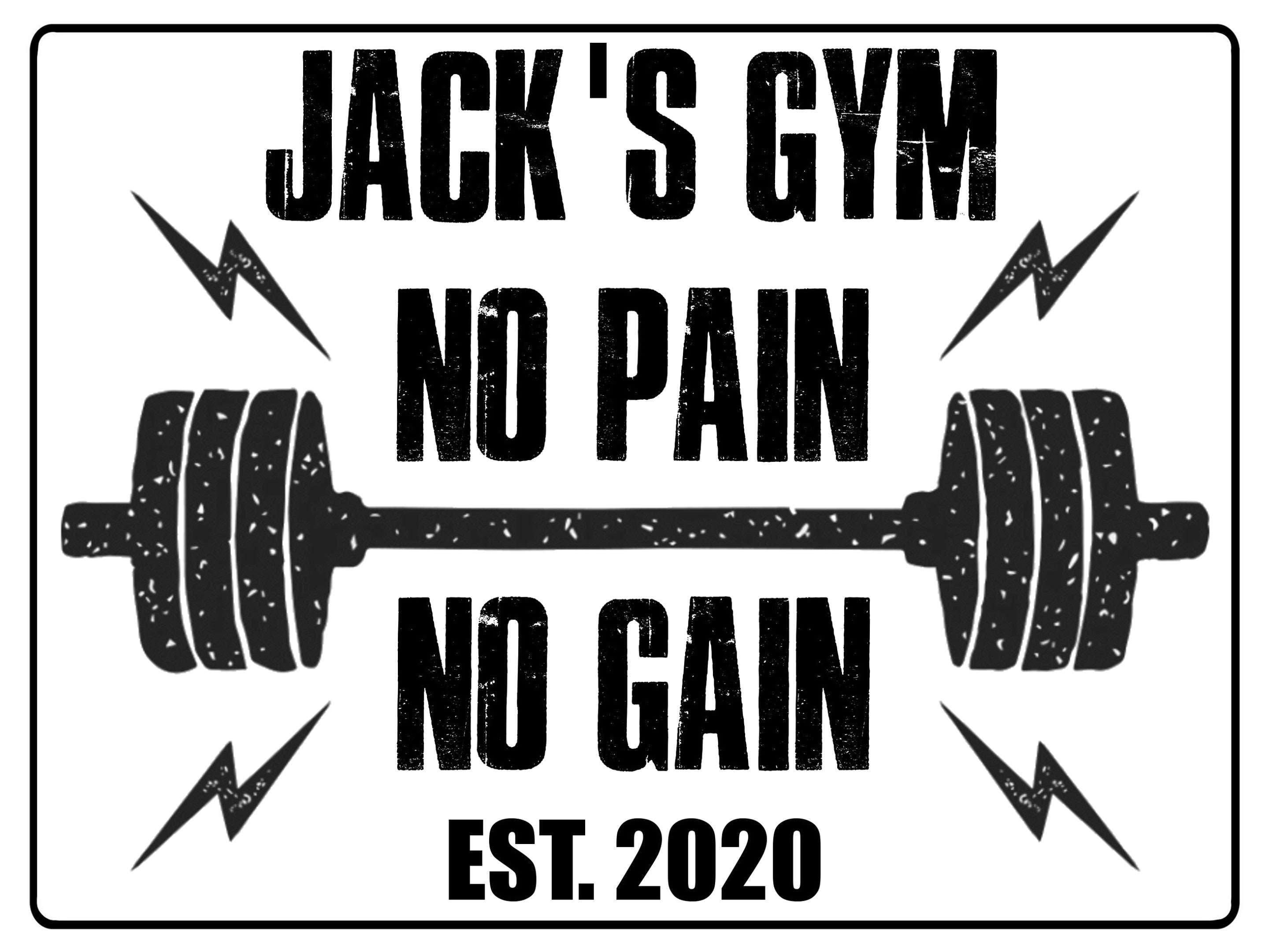 042 Custom Personalised Gym No Pain No Gain Metal Aluminium Sign Plaque Fitness Door