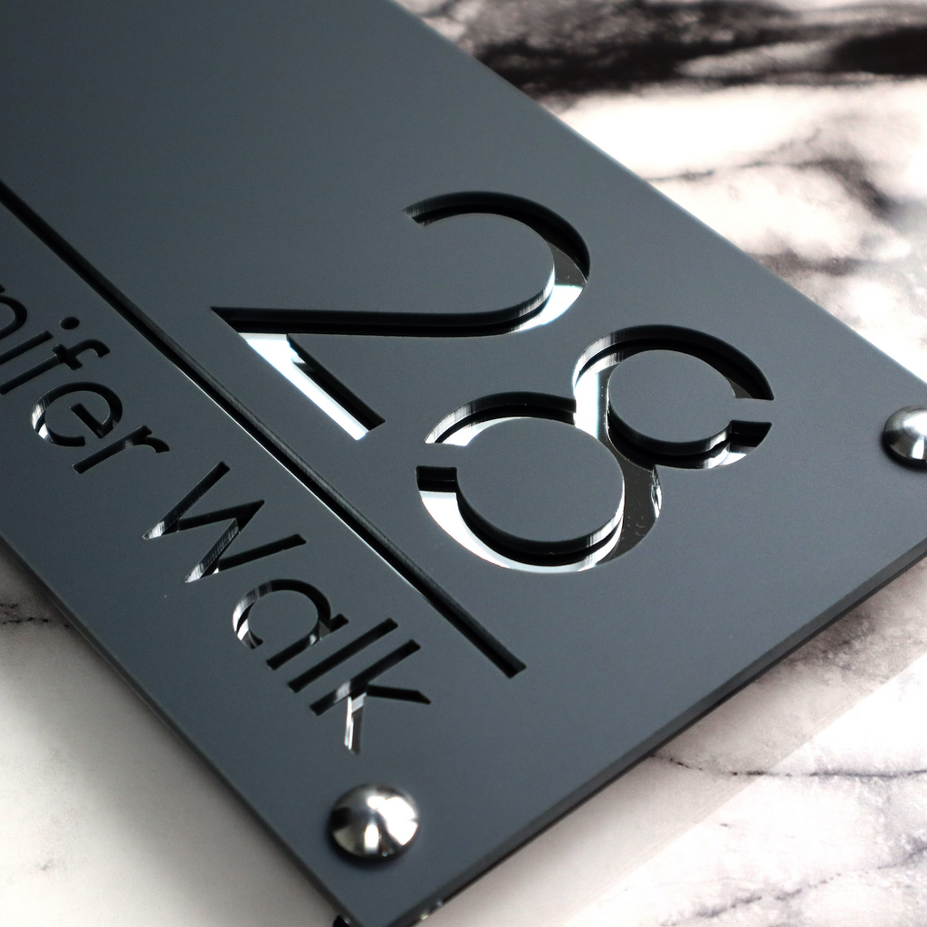 K Smart Sign Luxe A4 Door Address Plaque House Number Sign Grey