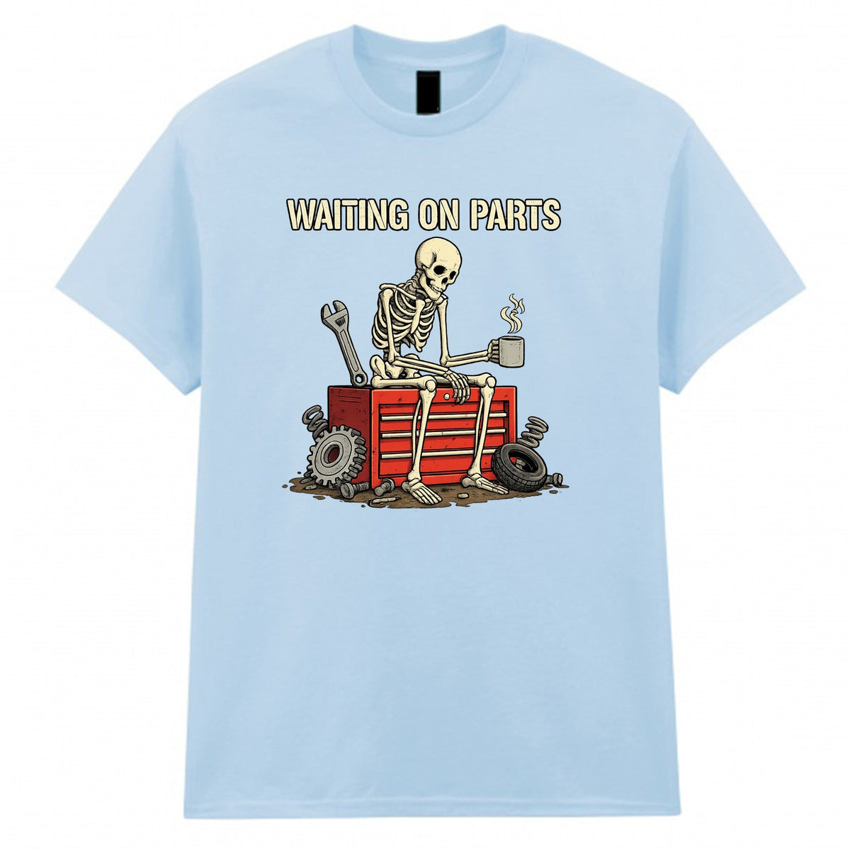 Men's Waiting On Parts Skeleton Funny Graphic T-Shirt
