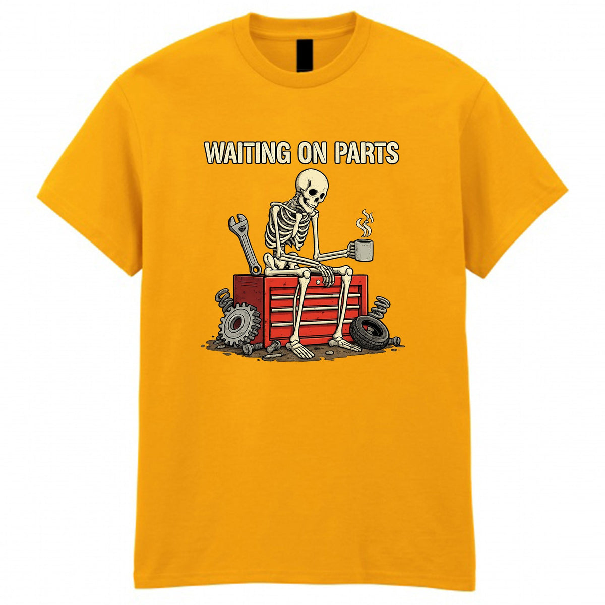 Men's Waiting On Parts Skeleton Funny Graphic T-Shirt