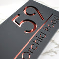 Belissima Laser Cut House Numbers Door Address Plaque Grey Rose Gold 300x160mm