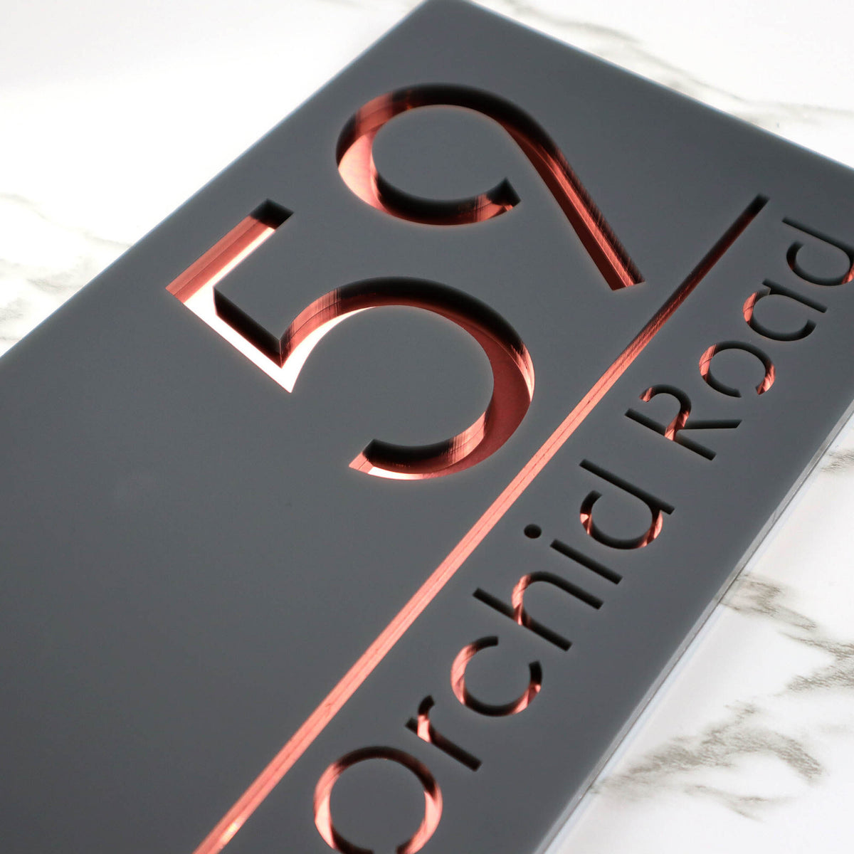 Belissima Laser Cut House Numbers Door Address Plaque Grey Rose Gold 300x160mm