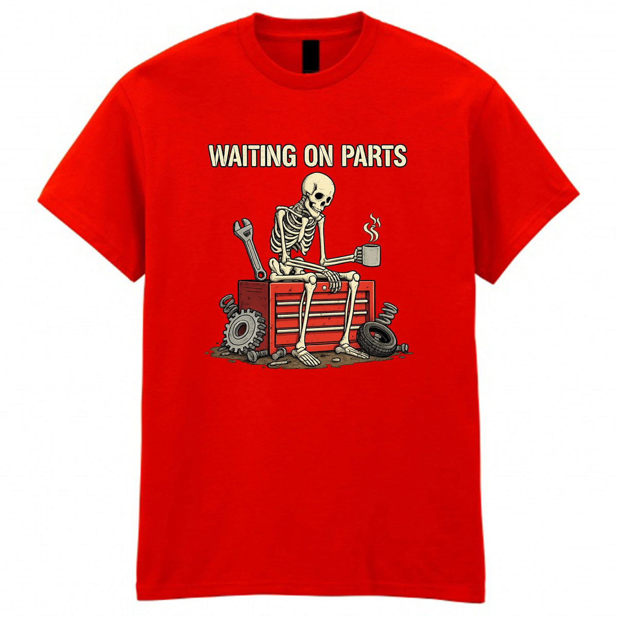 Men's Waiting On Parts Skeleton Funny Graphic T-Shirt
