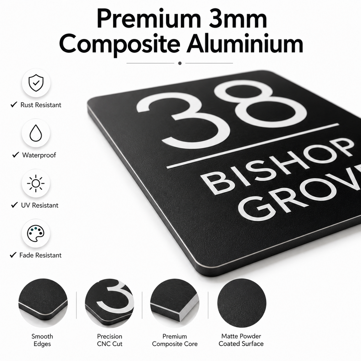 Personalised Door Numbers Signs Custom House Number Plaque Black 20x13cm