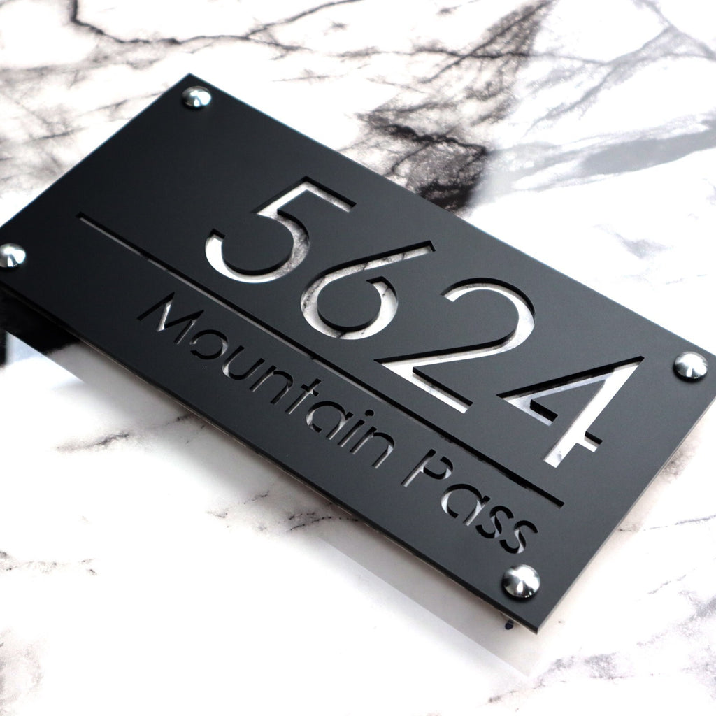 K Smart Sign Luxe A4 Custom House Numbers Plaque Black 280mm x 140mm