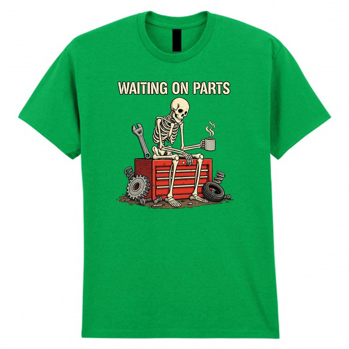 Men's Waiting On Parts Skeleton Funny Graphic T-Shirt