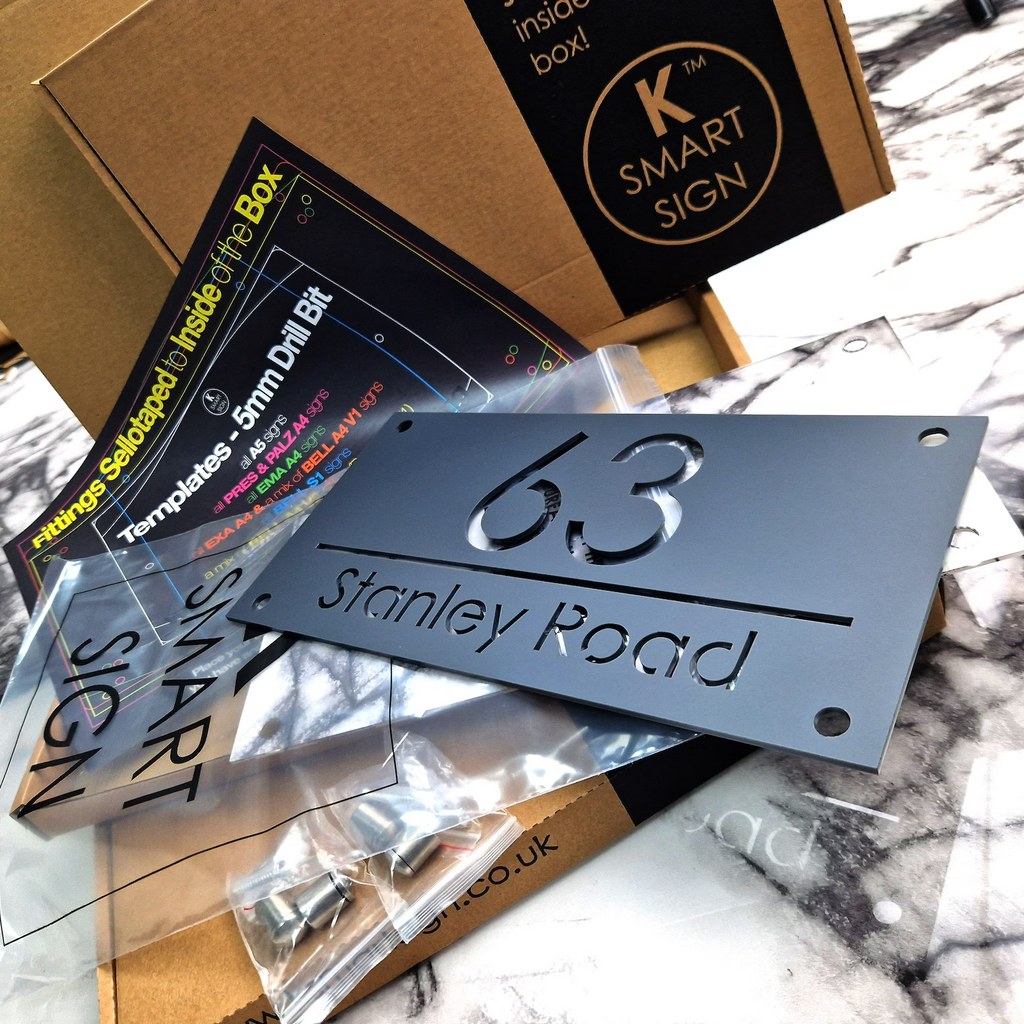 K Smart Sign Luxe A4 Custom House Numbers Plaque Black 280mm x 140mm