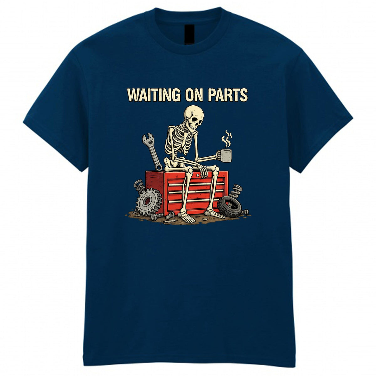 Men's Waiting On Parts Skeleton Funny Graphic T-Shirt