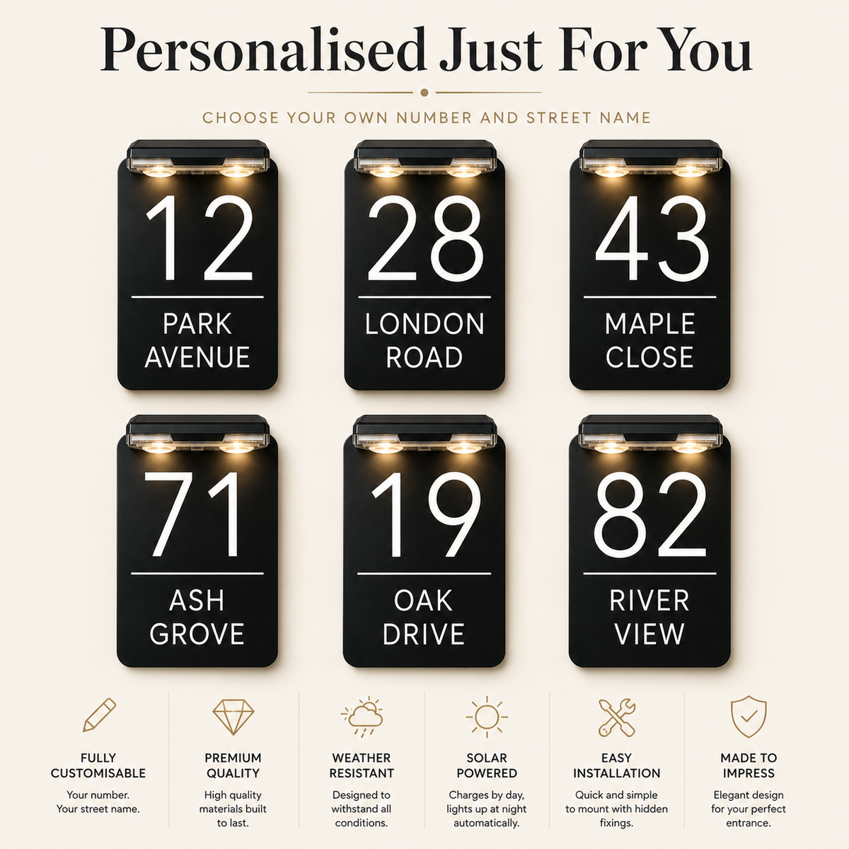 Personalised Door Numbers Signs Custom House Number Plaque Black 20x13cm
