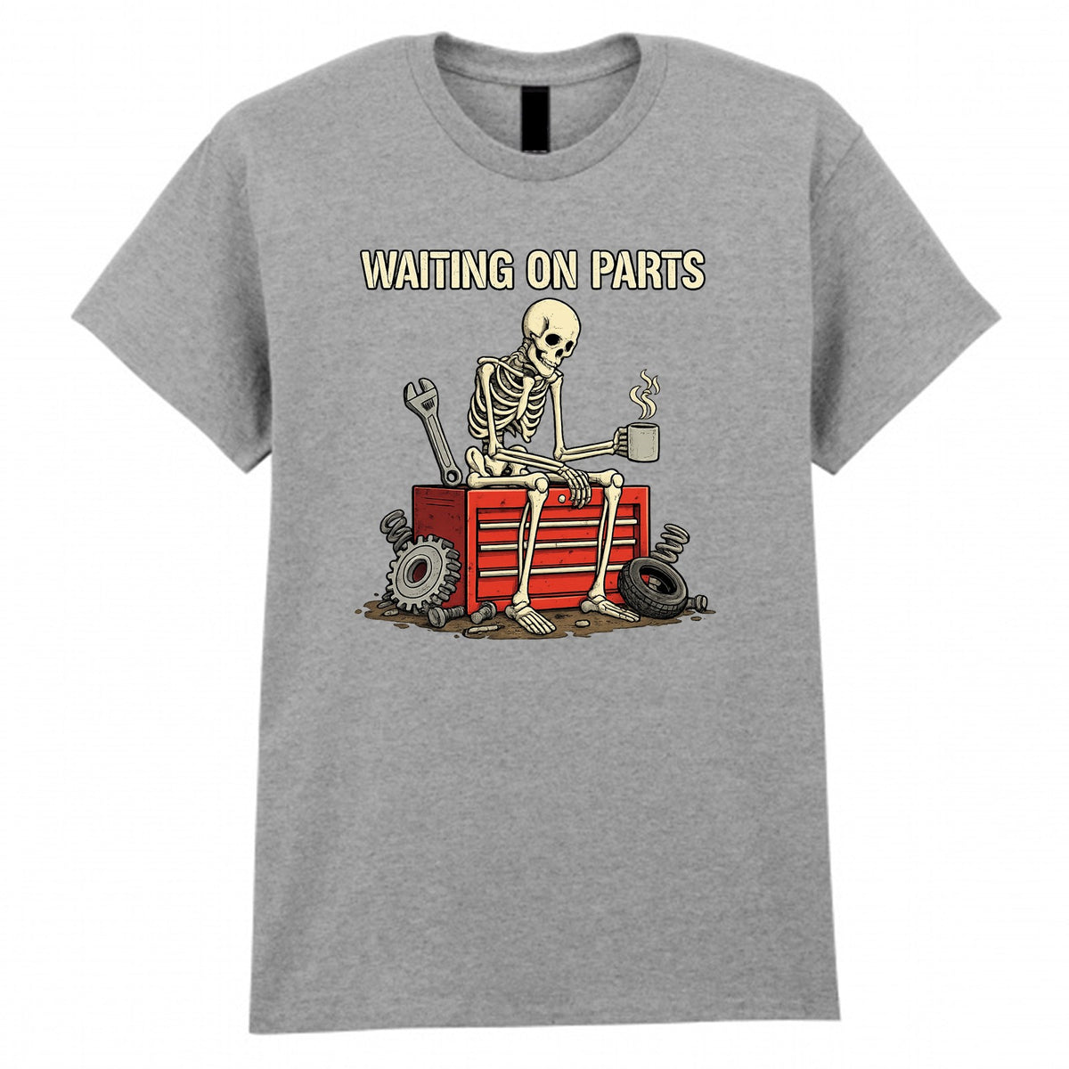 Men's Waiting On Parts Skeleton Funny Graphic T-Shirt
