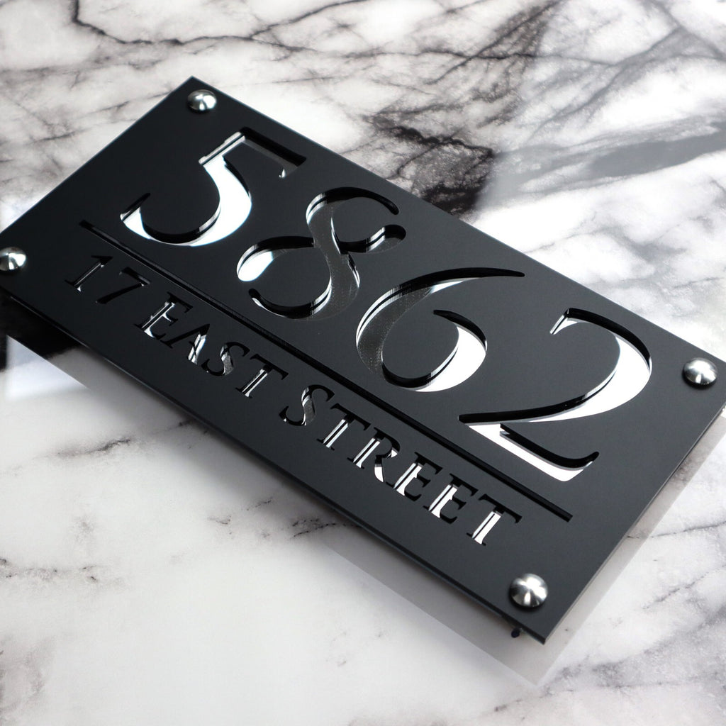 K Smart Sign Luxe A4 Custom House Numbers Plaque Black 28x14cm