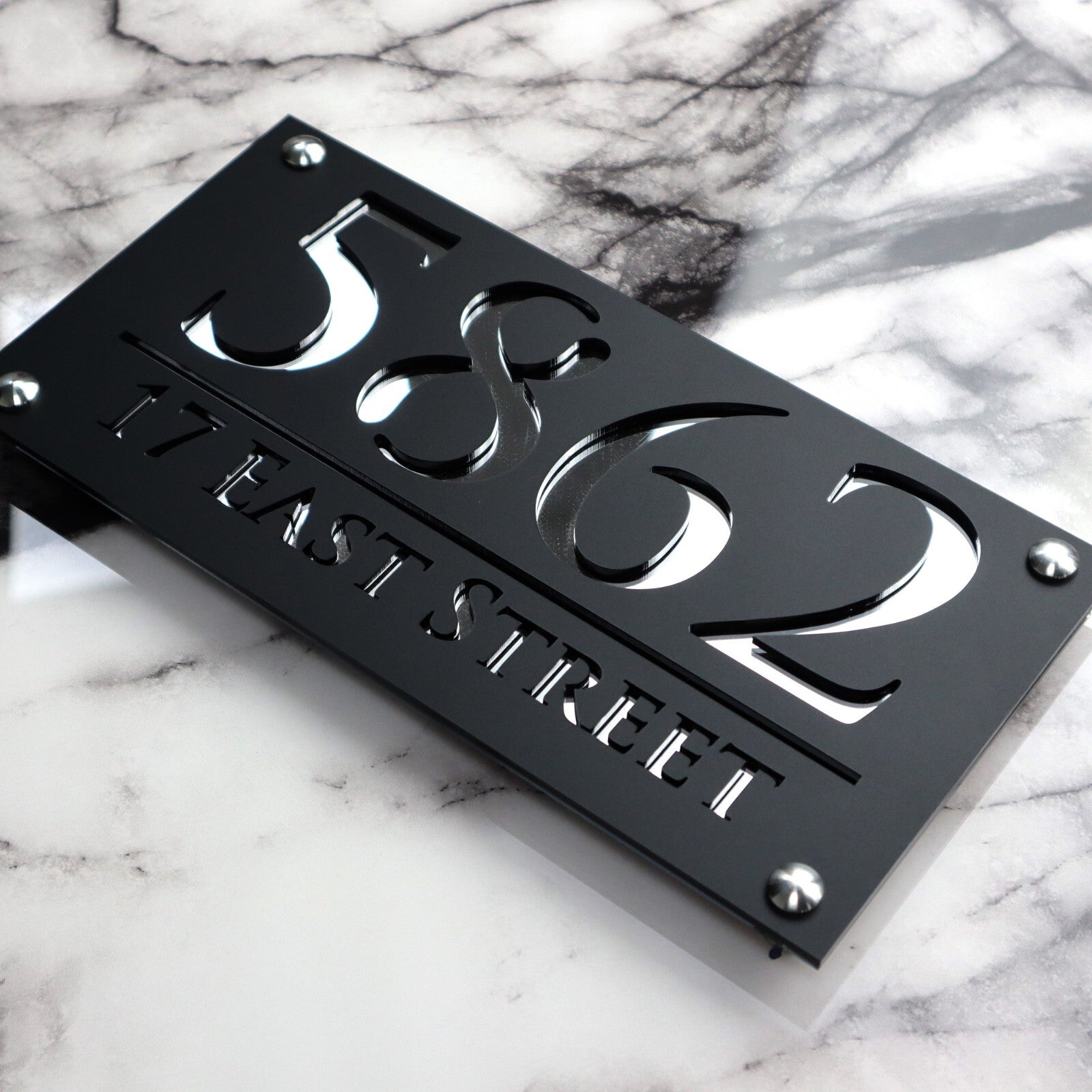K Smart Sign Luxe A4 Custom House Numbers Plaque Black 28x14cm