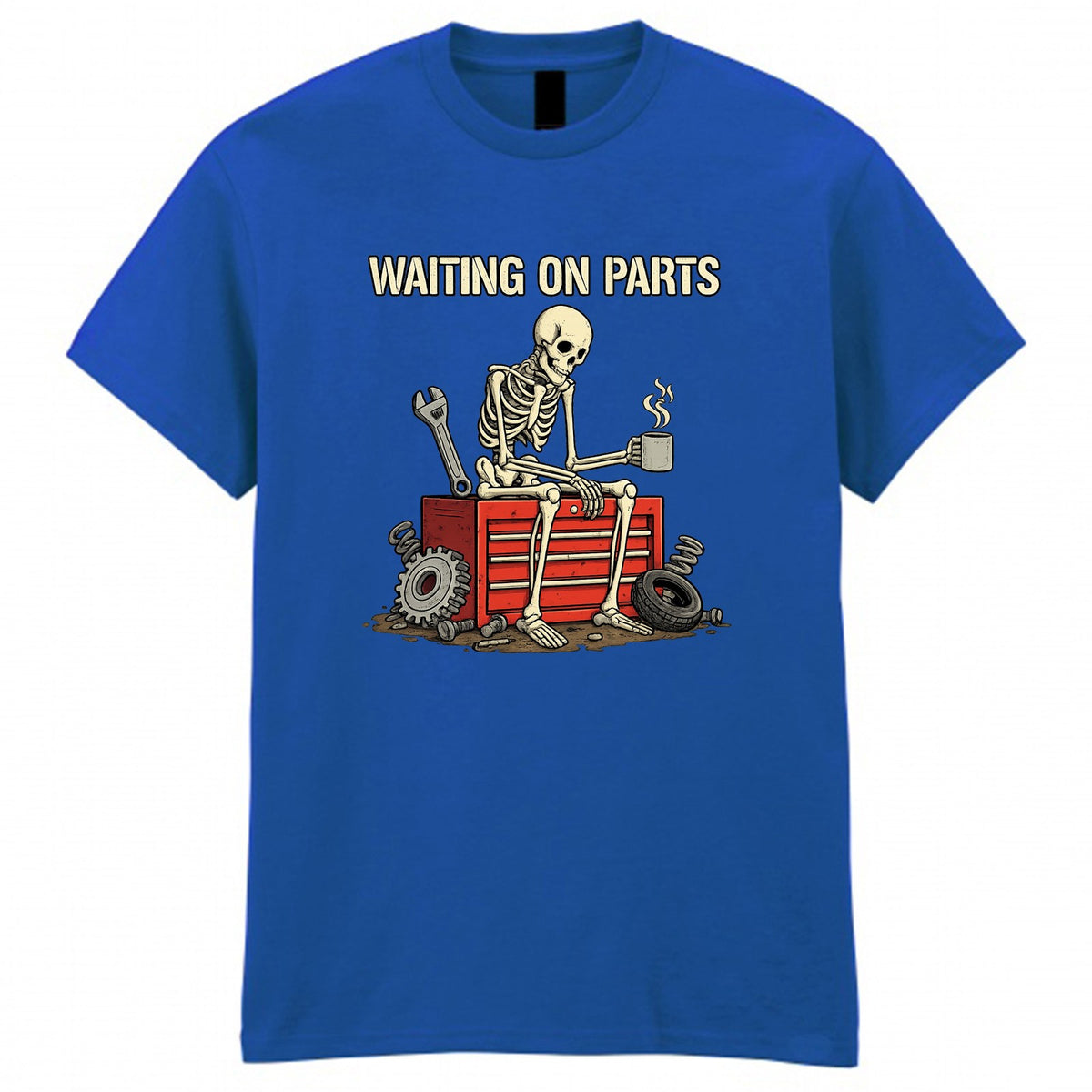 Men's Waiting On Parts Skeleton Funny Graphic T-Shirt