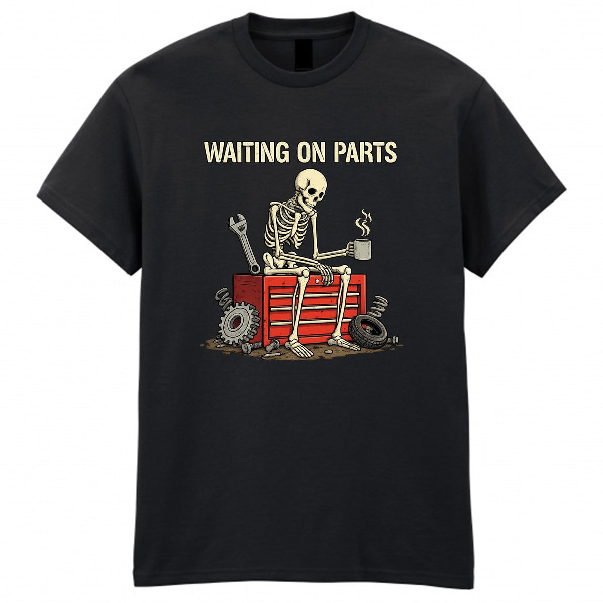 Men's Waiting On Parts Skeleton Funny Graphic T-Shirt