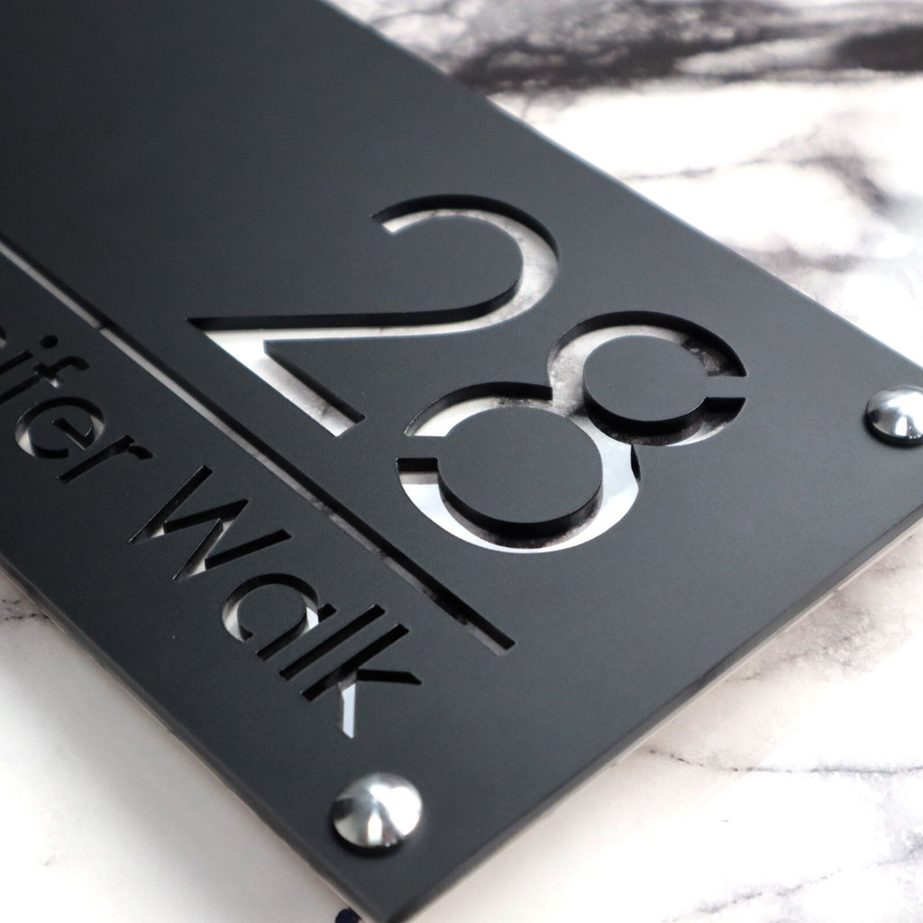 K Smart Sign Luxe A4 Custom House Numbers Plaque Black 280mm x 140mm