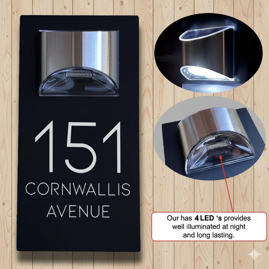 Blitztech Exalted LED Solar Modern House Numbers Plaque 280mm x 160mm