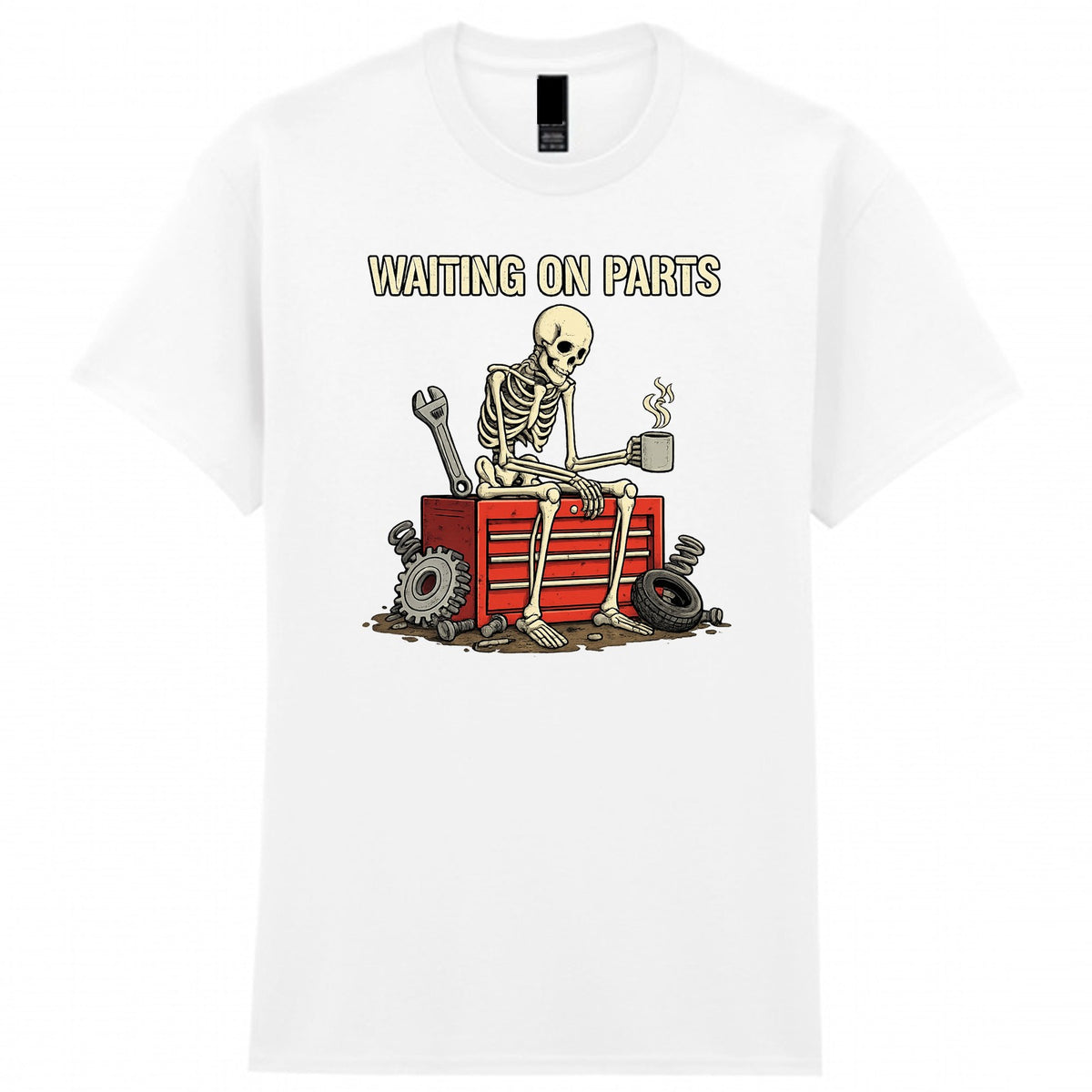Men's Waiting On Parts Skeleton Funny Graphic T-Shirt