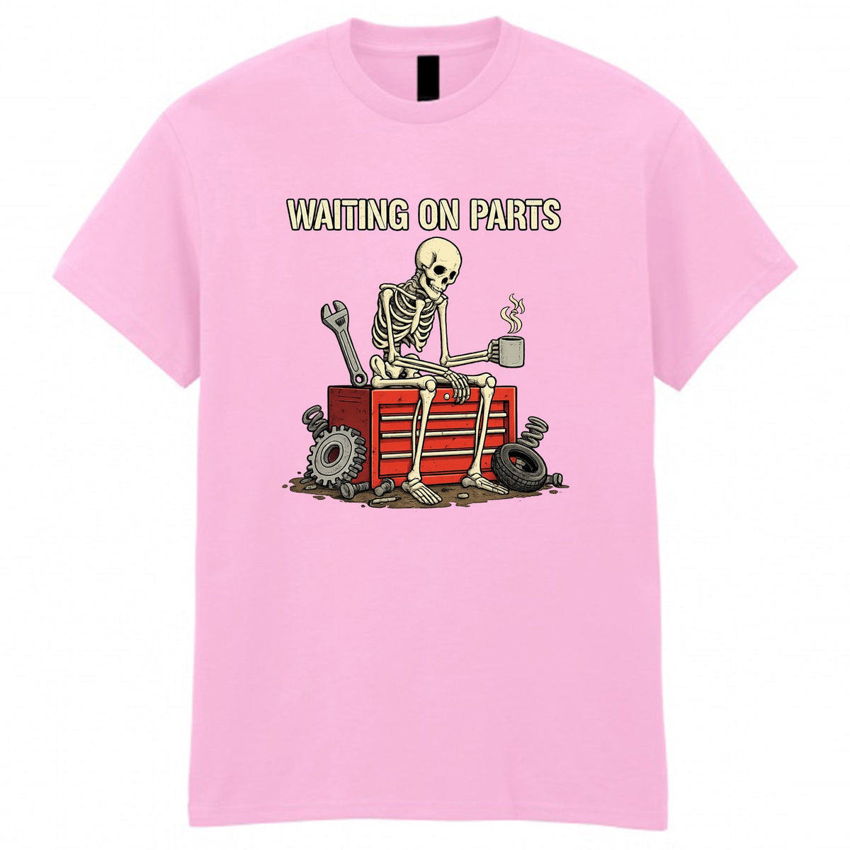 Men's Waiting On Parts Skeleton Funny Graphic T-Shirt