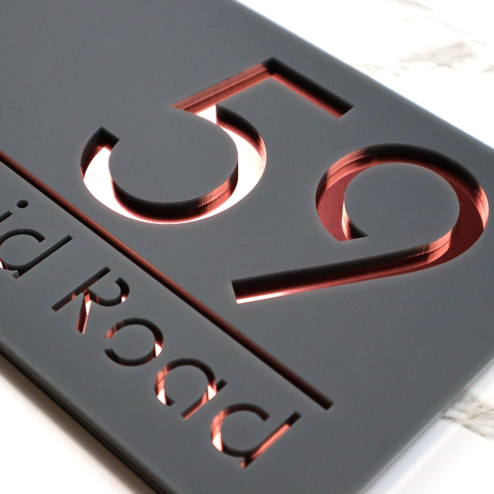Belissima Laser Cut House Numbers Door Address Plaque Grey Rose Gold 300x160mm
