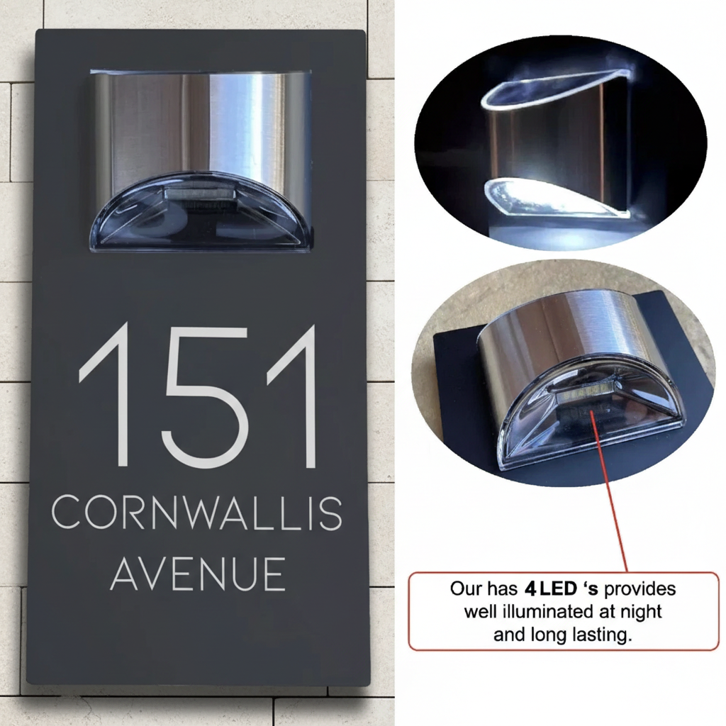 Blitztech Exalted LED Solar Modern House Numbers Plaque 280mm x 160mm