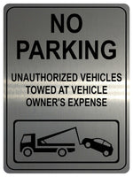 1263 NO PARKING UNAUTHORIZED VEHICLES TOWED Metal Aluminium Plaque Sign Gate House