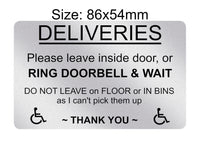 P169 DELIVERIES Please leave inside door Ring Bell Plastic PVC Plaque Sign Card