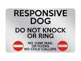 P048 RESPONSIVE DOG DO NOT KNOCK OR RING NO JUNK MAIL Plastic PVC Plaque Sign Card