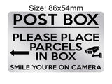 P173 POST BOX Please Place Parcels In Box Camera Plastic PVC Plaque Sign Card