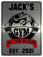 1174 Custom Personalised GYM NO PAIN NO GAIN Metal Aluminium Sign Plaque Door Fitness