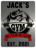 1173 Custom Personalised GYM NO PAIN NO GAIN Metal Aluminium Sign Plaque Door Fitness