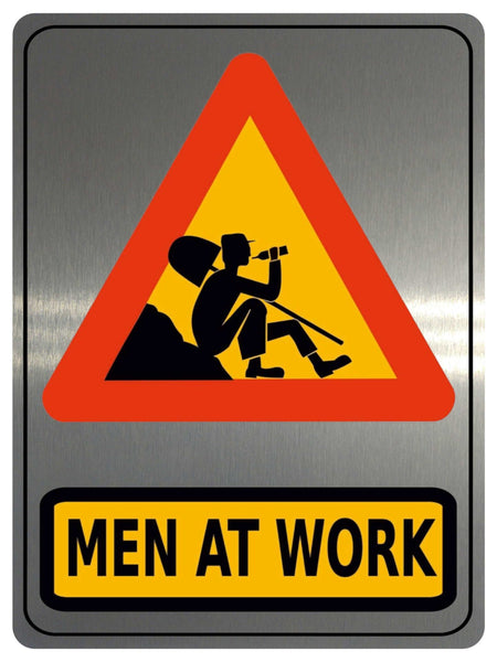 1159 MEN AT WORK Funny Joke Metal Aluminium Plaque Sign Alcohol House Garden