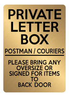 A5.31 PRIVATE LETTER BOX Oversize Items Back Door Aluminium Metal Plaque Sign