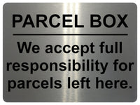 UV103 PARCEL BOX Metal Aluminium Plaque Sign Door Gate House Office A4 Size