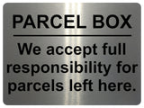 UV103 PARCEL BOX Metal Aluminium Plaque Sign Door Gate House Office A4 Size