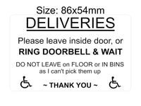 P169 DELIVERIES Please leave inside door Ring Bell Plastic PVC Plaque Sign Card