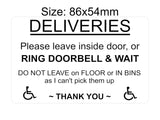 P169 DELIVERIES Please leave inside door Ring Bell Plastic PVC Plaque Sign Card