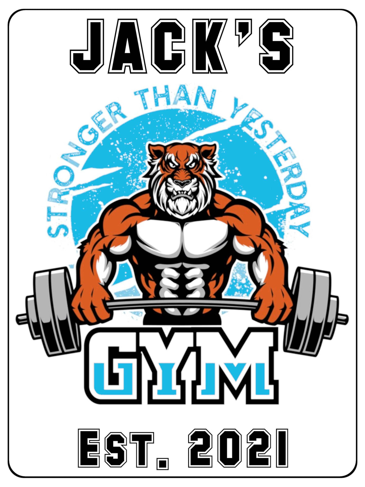 1014 Custom Personalised Tiger Gym Metal Aluminium Sign Plaque Fitness Door Wall