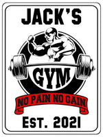 1174 Custom Personalised GYM NO PAIN NO GAIN Metal Aluminium Sign Plaque Door Fitness