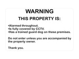 P034 WARNING THIS PROPERTY IS ALARMED CCTV Door Plastic PVC Plaque Sign Card